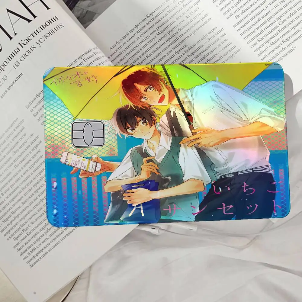 Sasaki To Miyano Laser Card Skin Stickers 4pcs/Set Waterproof Anti-Scratch Bank Card Protector Decal For Credit Cards