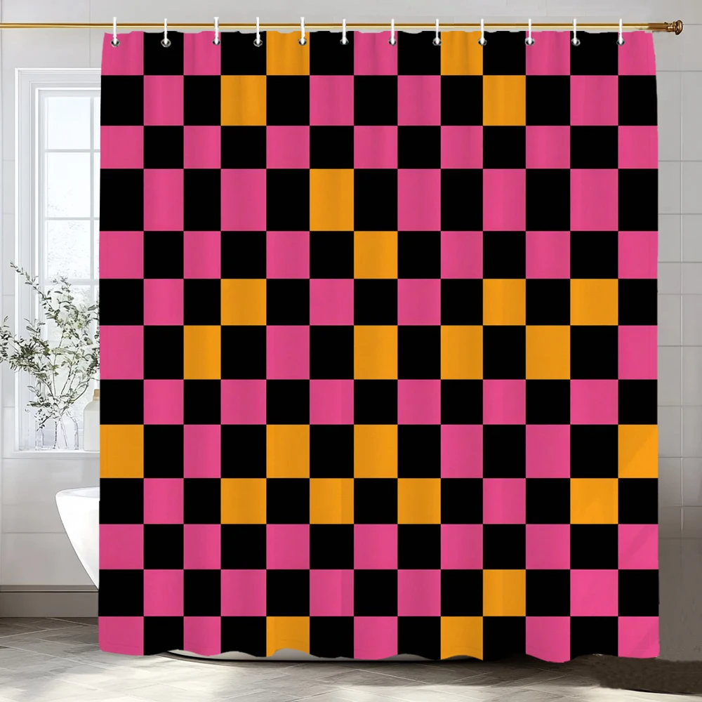1pc Colorful Gradient Geometric Square Shower Curtain,Bathroom Decorative Curtain, Printed Fabric Home Curtain with Hooks