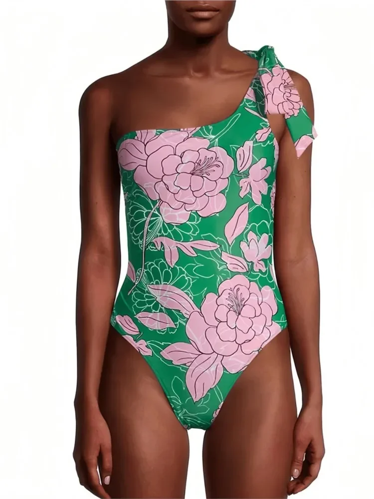Bikini Retro con estampado de flores, traje de baño de una pieza a la moda y falda ajustada para cubrir, vendaje para mujer, playa de verano, elegante de lujo