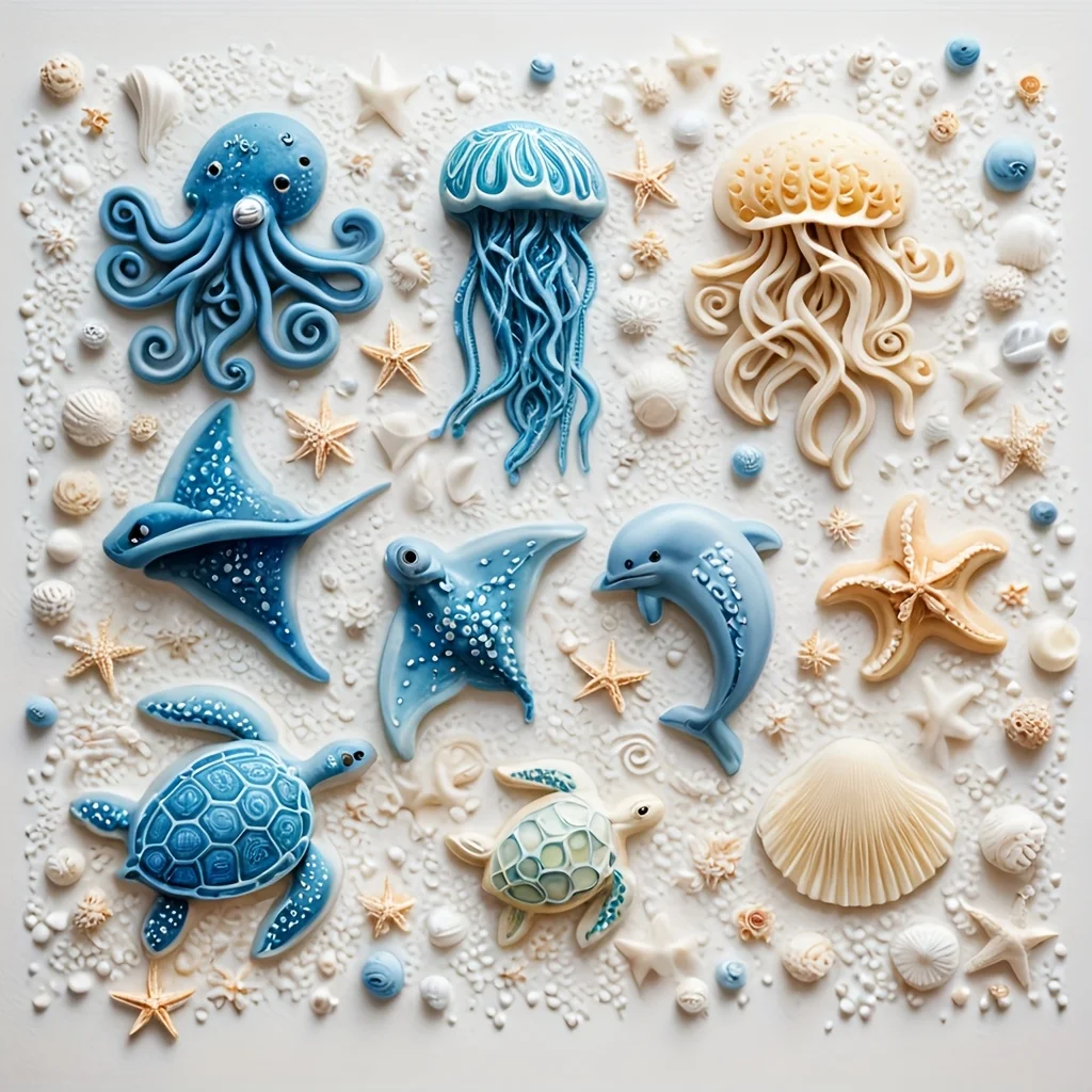 Meerestier-Silikonform: Oktopus, Qualle, Delfin, Schildkröte – für Fondant, Schokolade, Backen, Harz, Ton, Seife, DIY-Bastelarbeiten – Detail 1