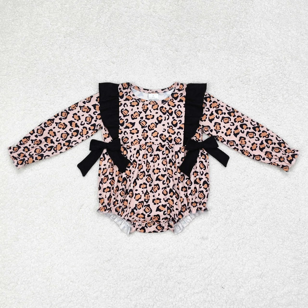 Wholesale Baby Girl Long Sleeves Jumpsuit Toddler Bows Flower Leopard Romper Kids Bubble One-piece Newborn Coverall Bodysuit