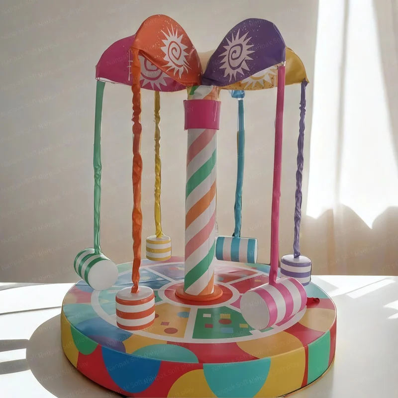 Cute Candy Motorized Indoor Playground for Kids Candy Coconut Palm Toys Carousel Merry Go Round Children Kid Soft Play Equipment