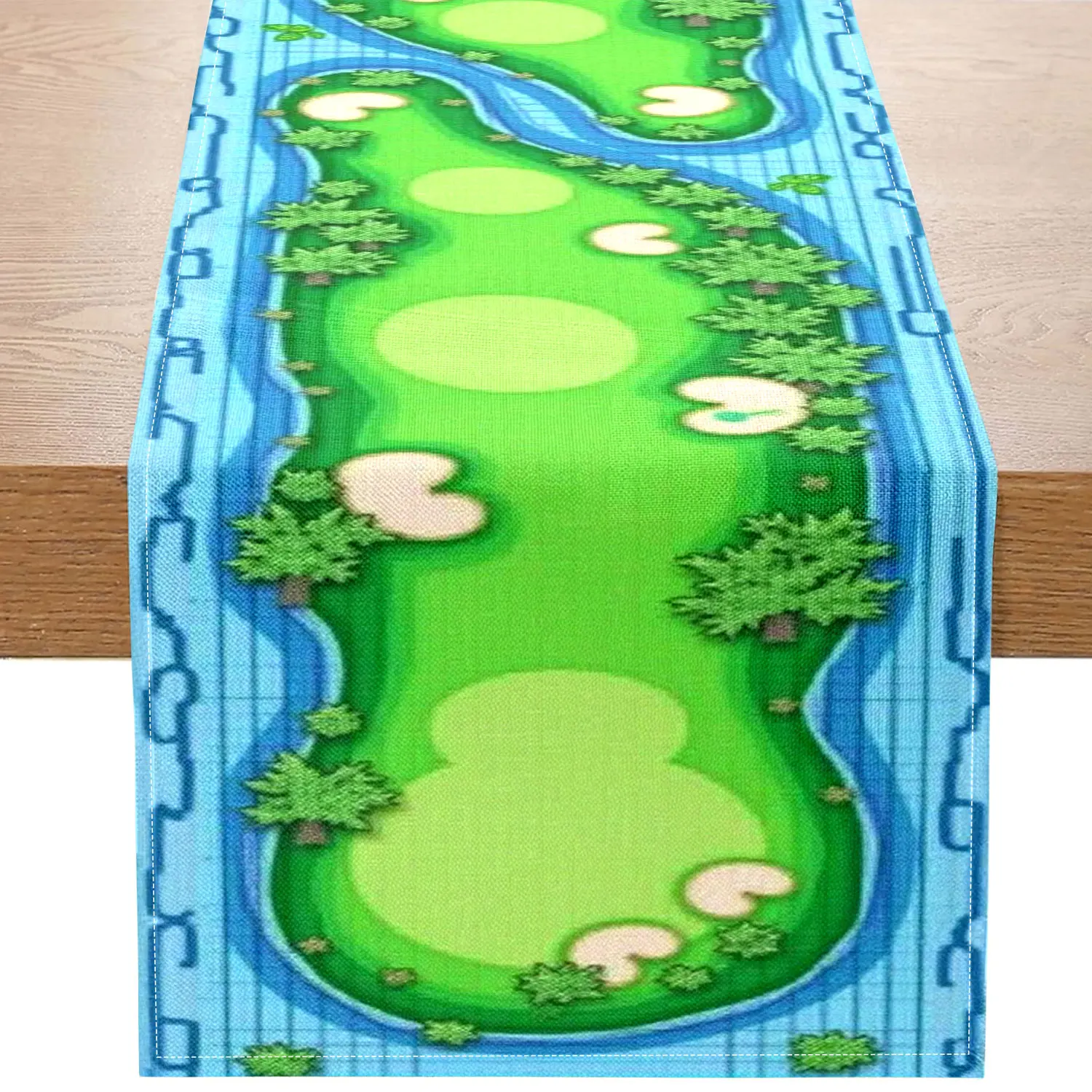 

Цельная настольная дорожка с мультяшным полям для гольфа, забавный рисунок поля, подходит для вечеринок по тематике гольфа и помещений для отдыха