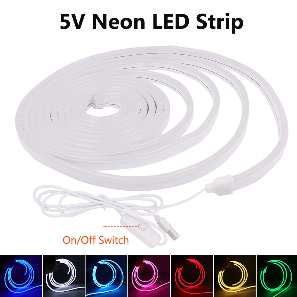 Tira de luces LED de neón con USB, cinta de luz Flexible de neón de 5V, impermeable IP67, rojo, azul, verde, blanco cálido, 120LED/m, 2835, para