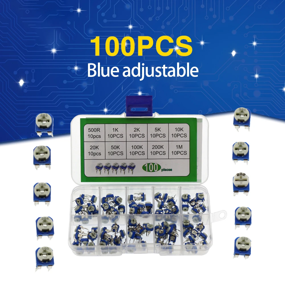 RM065 Trimpot Trimmer Potentiometer Assortment 10Value 100pcs Variable Resistors Trimpot Trimmer Potentiometer Variable Resistor