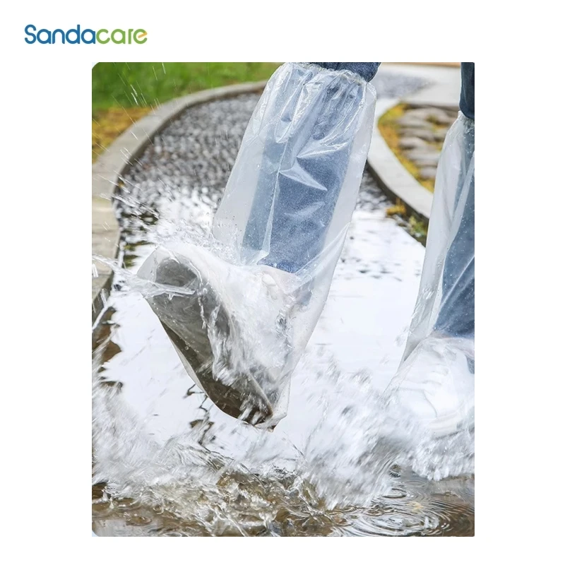 Disposable Shoe Covers Extended and Thickened Waterproof Outdoor Rain Boots Wear-Resistant High Tube PE Plastic Foot Covers