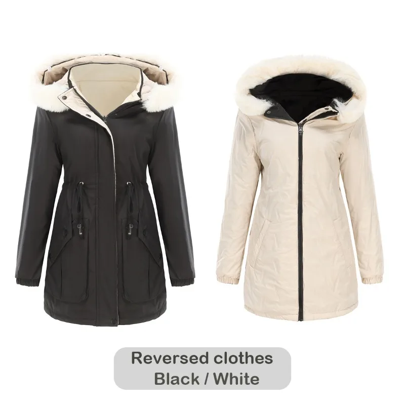 ZXRYXGS Popular Autumn Winter Reversible Coat Cotton Clothes Women Fashionable Coats Removable Hat 2023 New Parka Female Jackets