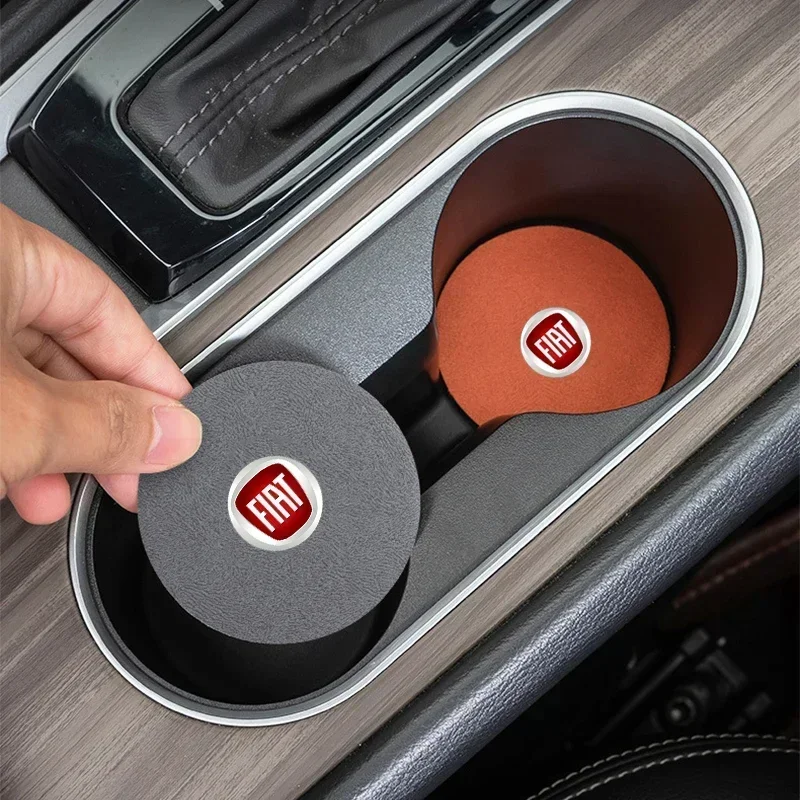 2pcs Suede Car Coaster Water Cup Drink Holder Anti-Slip Pad For FIAT Abarth 500 Panda Bravo Punto Tipo Linea Ducato Freemont