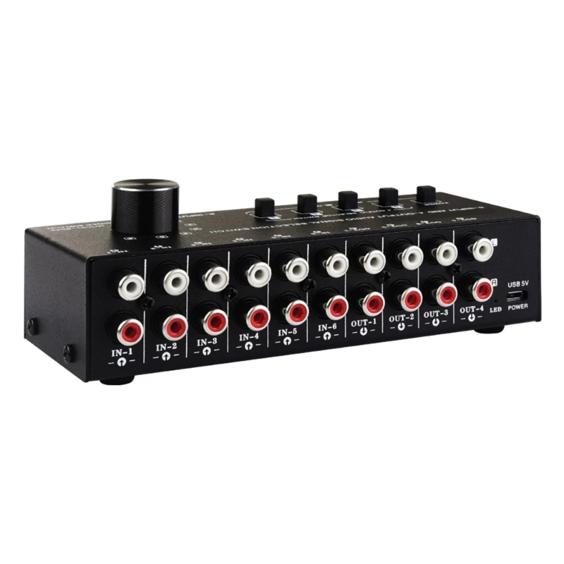 Q81F 6 in 4 Out Sound Switcher Stereo Sound Switching Source Switcher Selector Splitters Box Sound Switching