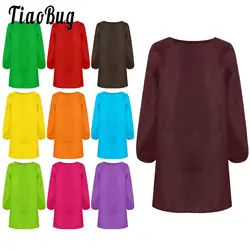 Girls Boys Unisex Art Smock Long Sleeve Apron Overcoat with Pocket for DIY Painting Cooking Teaching Practice Solid Color Coat