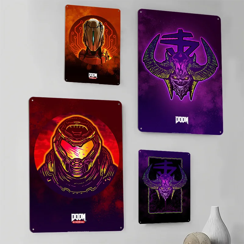 Doom Metal Posters Customizable Wall Art Retro Vintage Metal Tin Signs for Game Fans Gaming Room Desk Decor Mancave Decoration