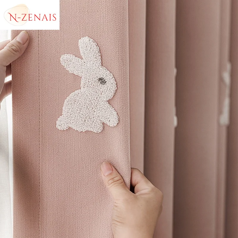 Luxury High-end Cartoon Children's Room Princess Style Cute Three-dimensional Embroidery Bunny Pink Chenille Custom Size Decor