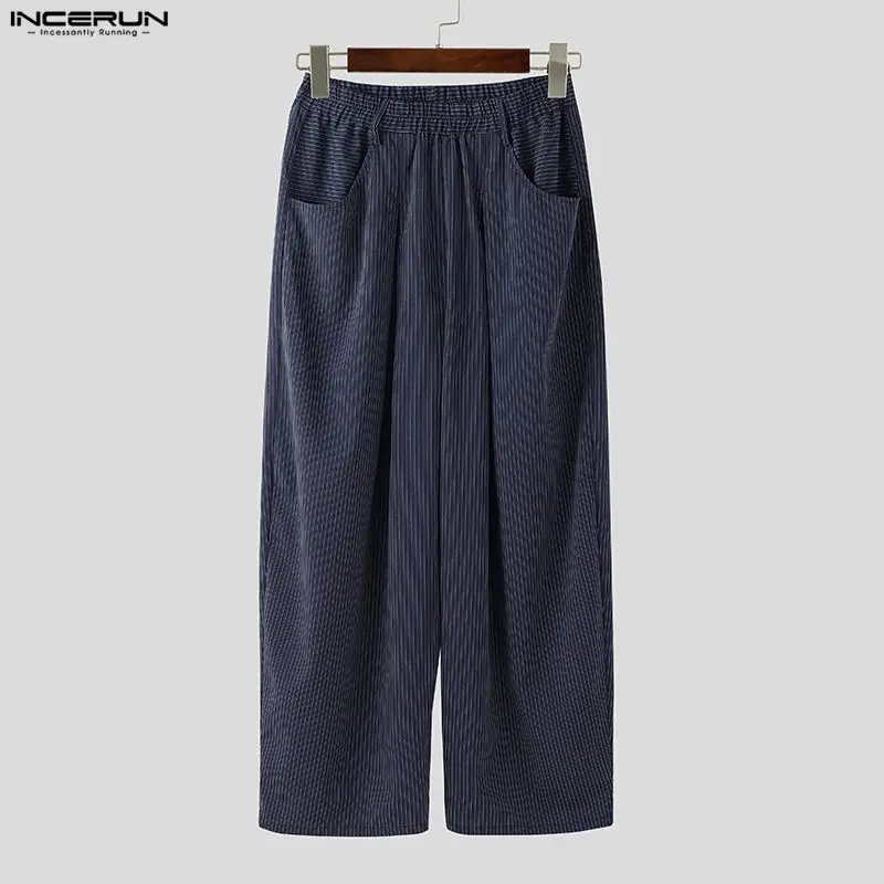 

Мужские полосатые брюки INCERUN: свободные джоггеры с эластичным поясом, повседневные брюки, уличная мода, свободный крой, 2026, модные мужские длинные брюки для отдыха