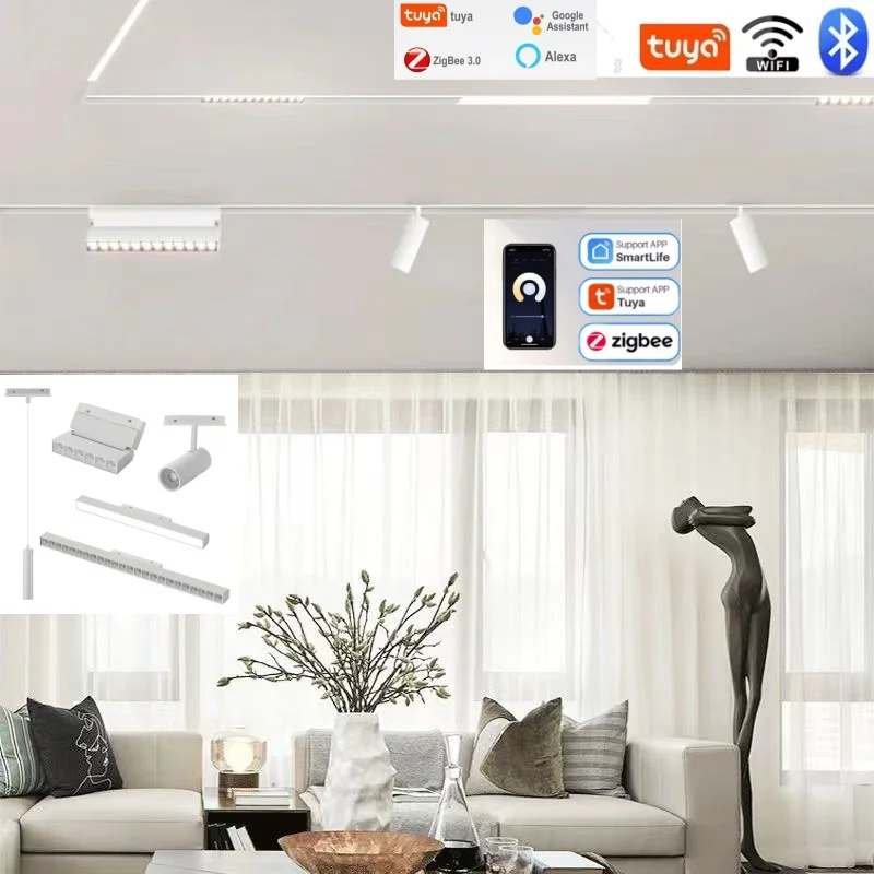 2.0 white magnetic track light DC48V LED tube light floodlight grille light intelligent Tuya Zigbee 3.0 modern home living room