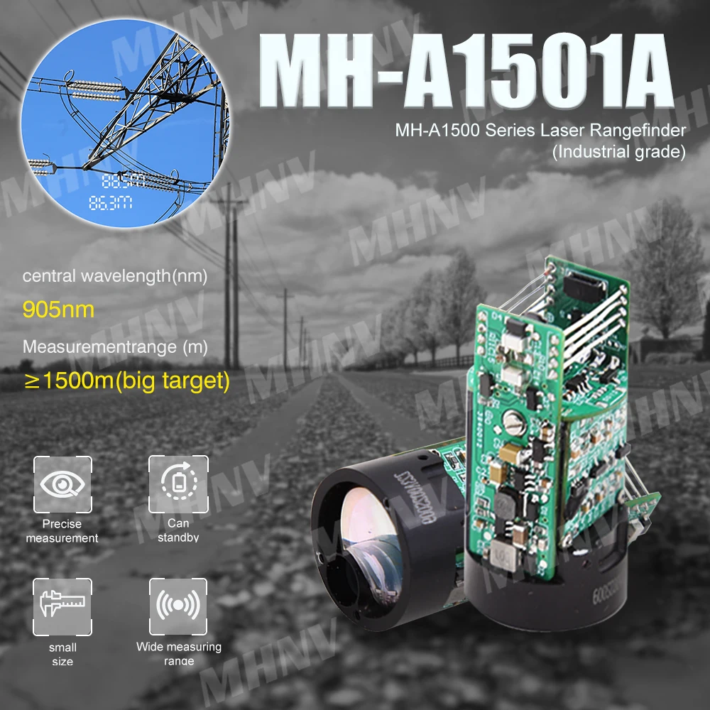 MHNV Long Range 905nm UART-TTL Interface Laser Rangefinder Sensor Module 1500m Compact Measuring IP67 1 Year Warranty for