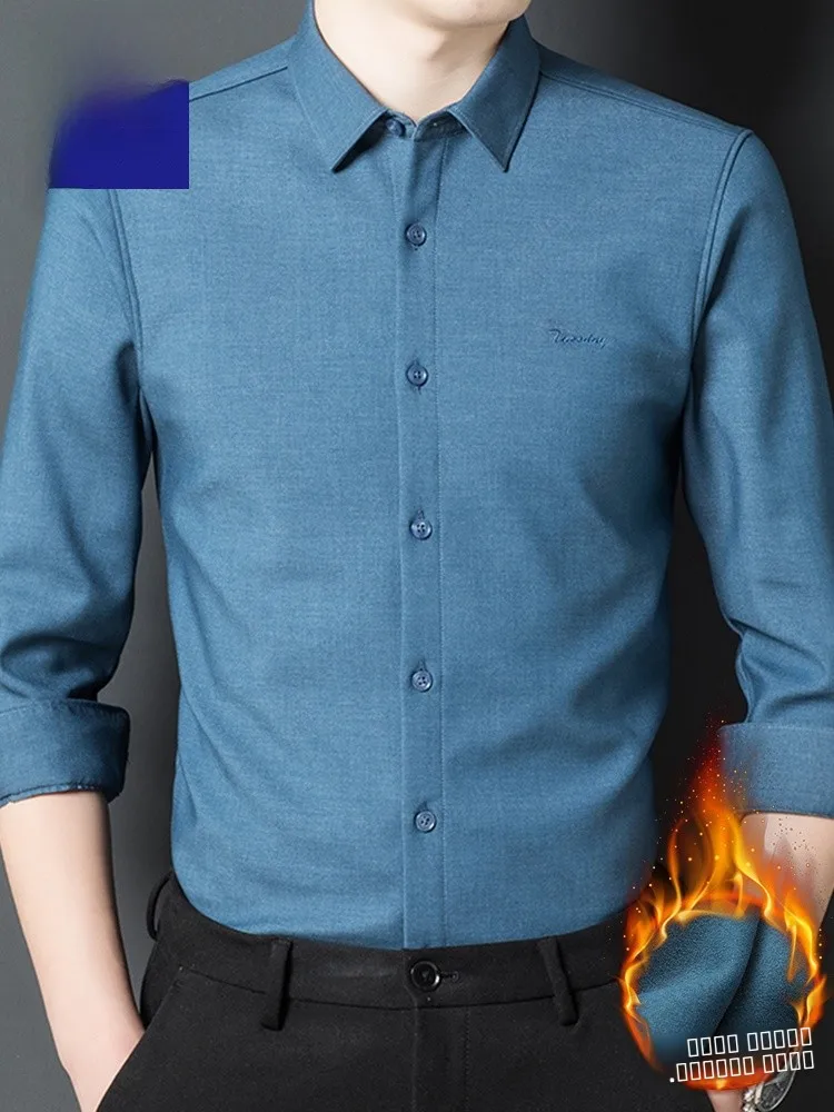 

Lormen Men's Long Sve Fce Lined Thiened Casual irt Stand Fit Faion Urban Sle Wear Resistant Pure Color