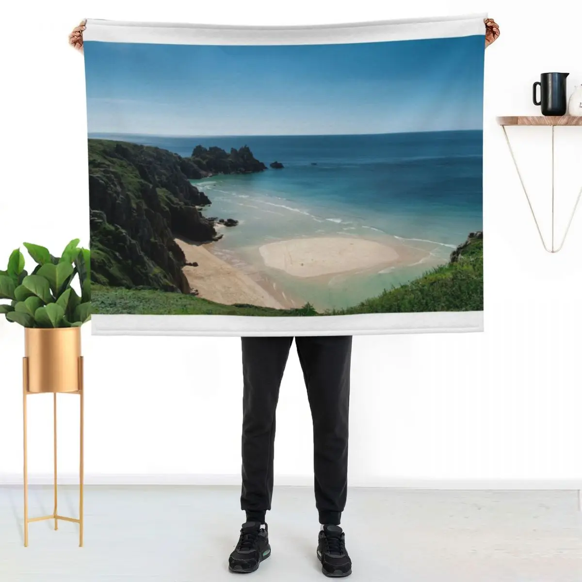 

Pedn Vounder Beach Cornwall, Poldark film location, Throw Blanket Warm Plush Fuzzy Blanket for Living Room