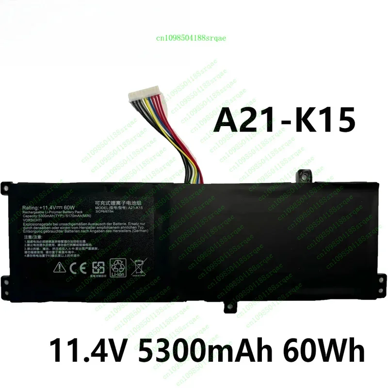 

A21-K15 11.4V 5300mAh 60Wh Battery for Getac G15G K15F Machenike F117-V65 Series Akoya K15 PC6OK"% Test"