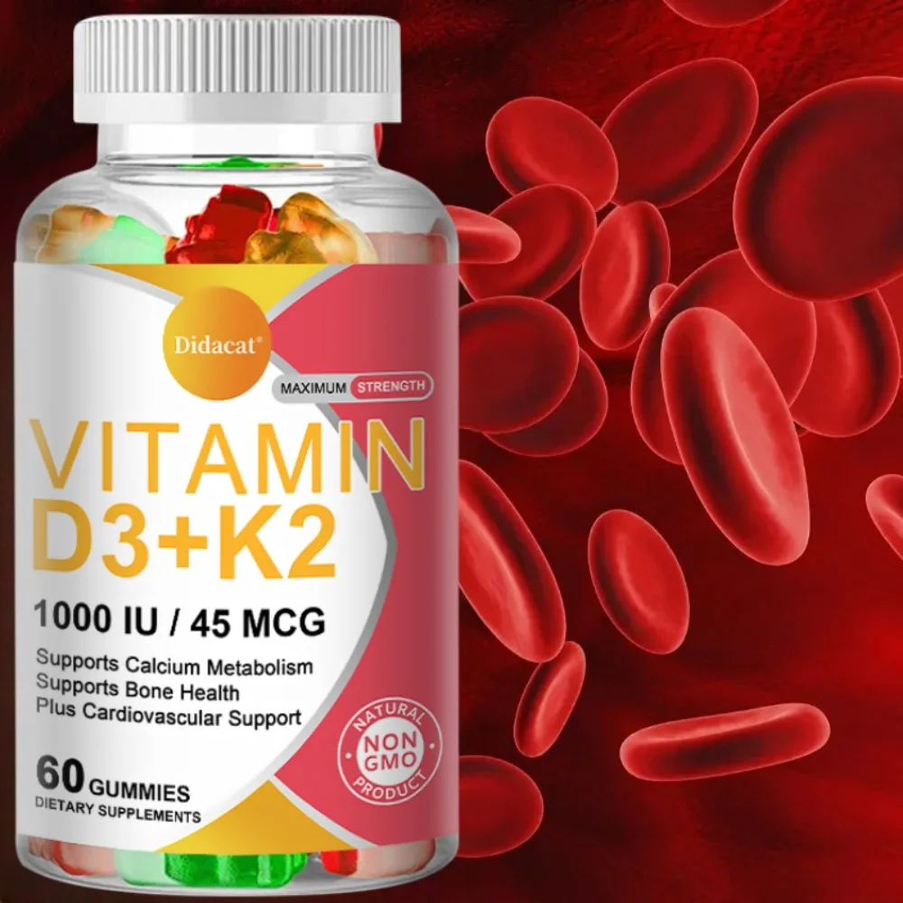 1000 IU Vitamin D3 + 45 Mcg Vitamin K2 Gummies for Bone & Joint Health Increase Immunity Promotes Healthy Muscle Function