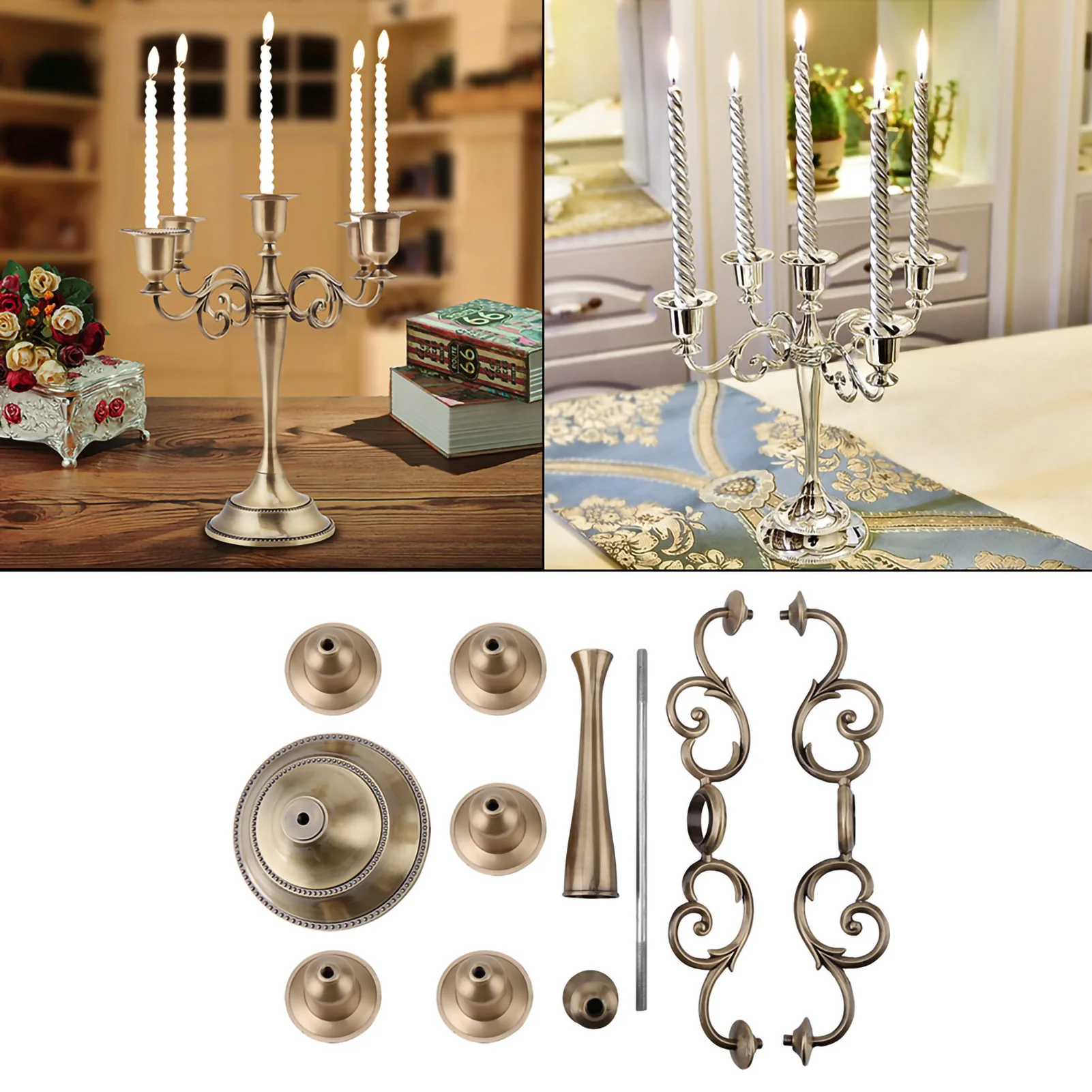 5 Branches Candle Holder 2 Colors 5 Arms Alloy Candle Holder European  Candelabra Wedding Candlestick Home Decor