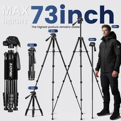 187cm/73.6in Lightweight Aluminum Zomei Tripod for Video, 360°Rotatable Professional Camera Tripod for Mobile Nikon Canon DSLR