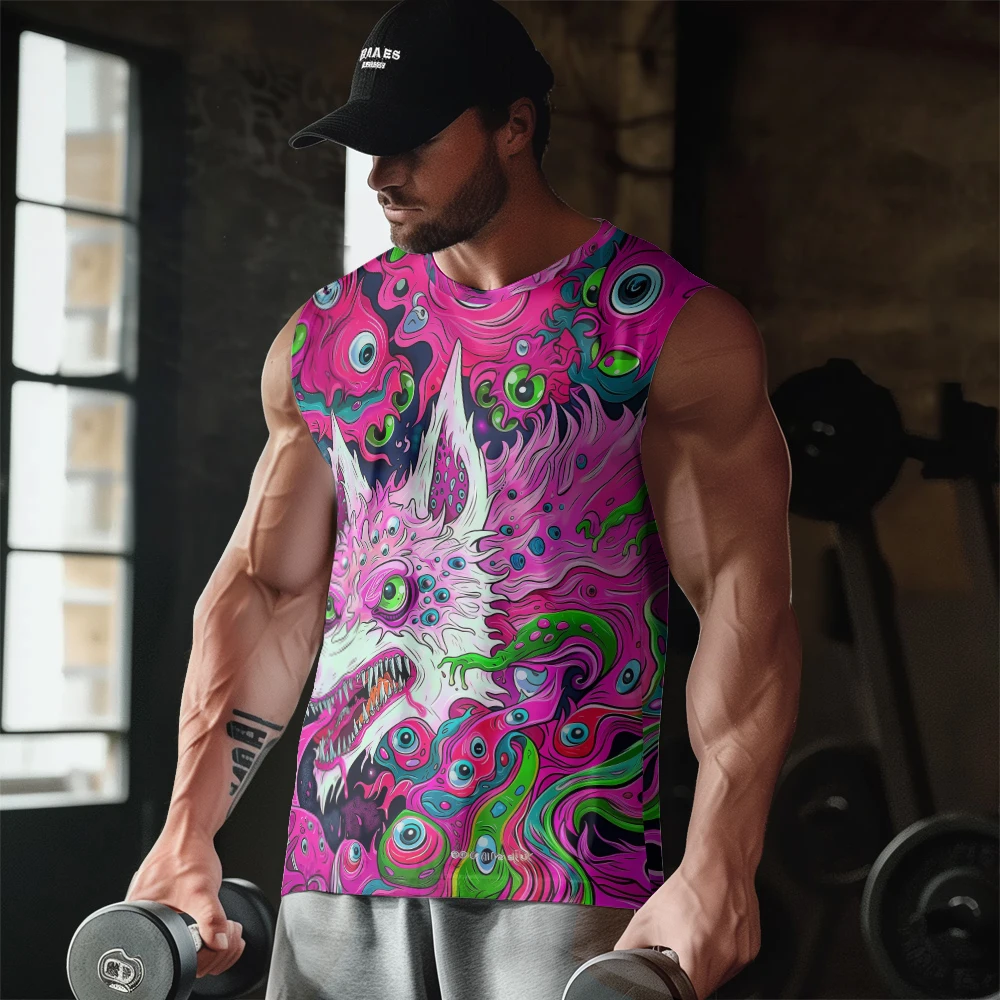 

Топ Мужской спортивный с принтом волка и множеством глаз, повседневная майка без рукавов, тонкий жилет со шлейфом, Молодежная Спортивная жилетка для фитнеса