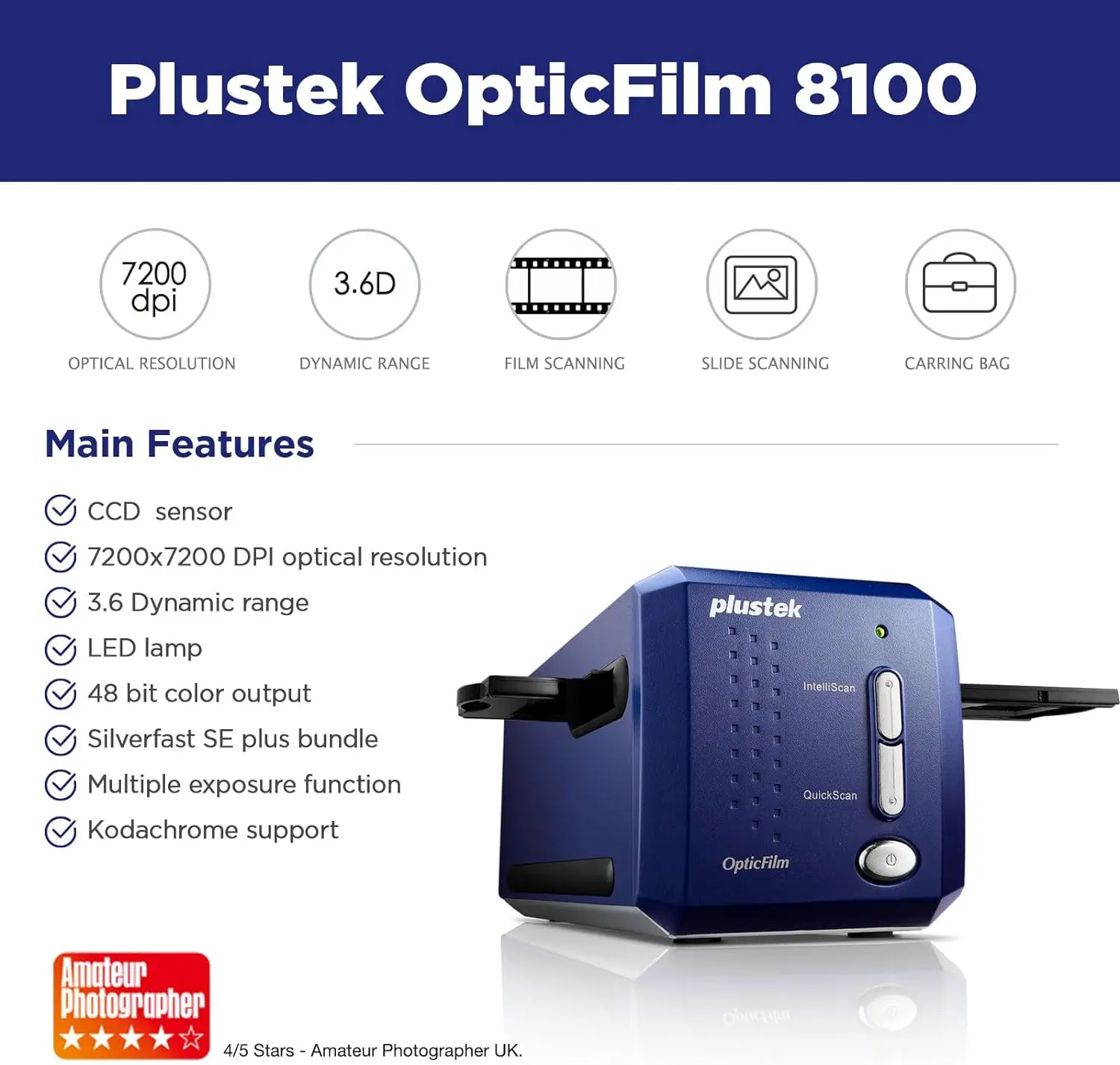 Opticfilm 8100-35Mm Negatieve Film/Dia Scanner Met 7200 Dpi En 48-Bit Output. Bundel Silverfast Se Plus 9