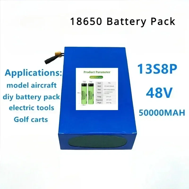 Lithium Ion Battery Pack, 13S7P, 100% Original, Built-in BMS, 48V, 50Ah, 1000W, 54.6V, 2A  18650 Battery Combination