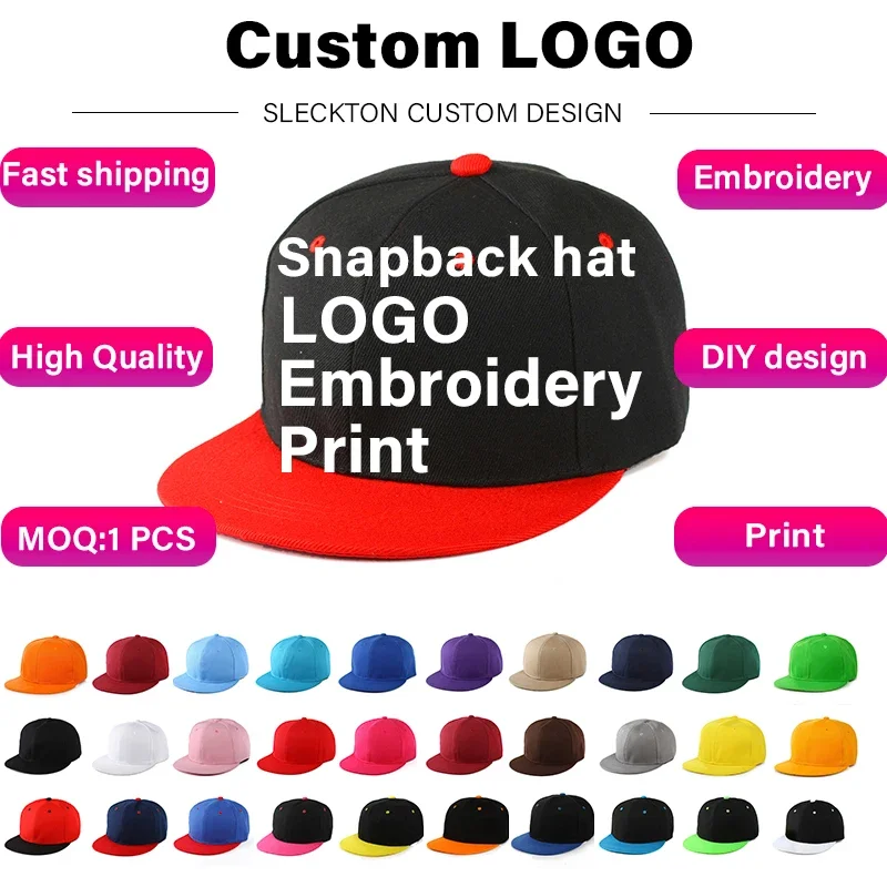 SLECKTON Custom Logo Caps Fashion Hip Hop Snapback Hats for Women and Men DIY Letter Embroidery Design Image Print Wholesale Hat