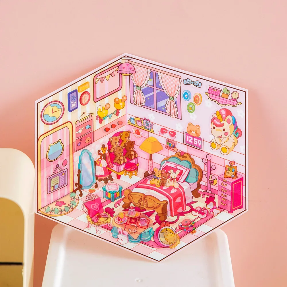 Cartoon Fairy Tale Scenery House Stickers Miniature 3D Landscape Scene Stickers Cross Border Hand Account Stickers