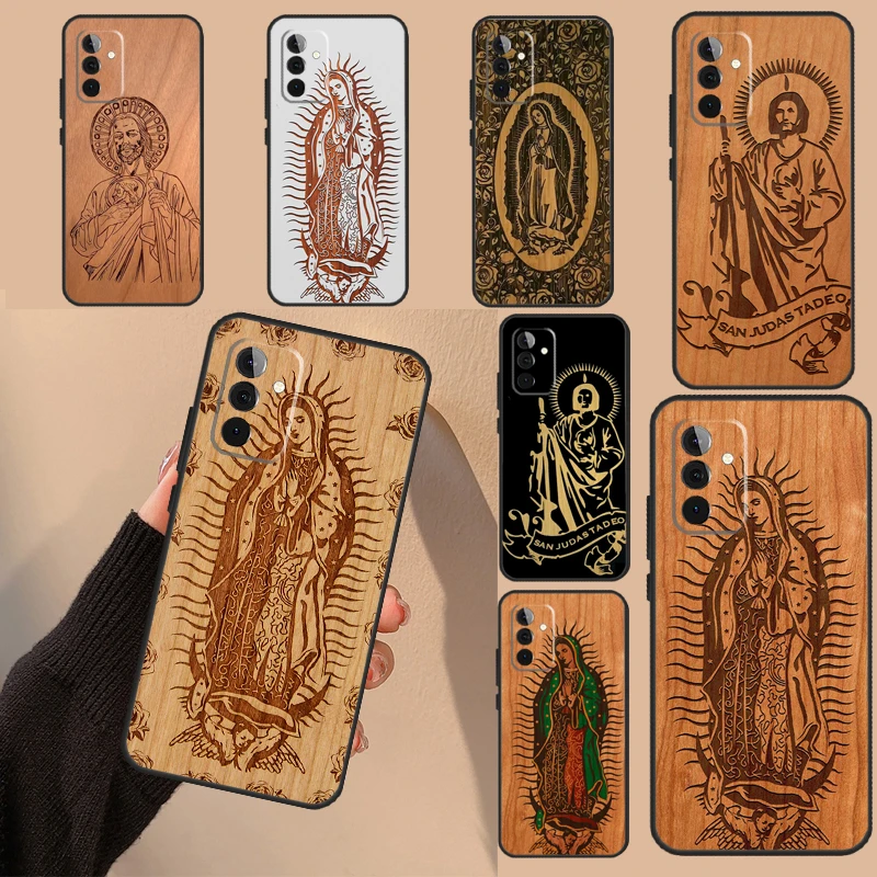 Guadalupe San Judas Wood Case For Samsung Galaxy A53 A33 A13 A52 A32 A22 A12 A50 A70 A51 A71 A14 A24 A34 A54 Cover