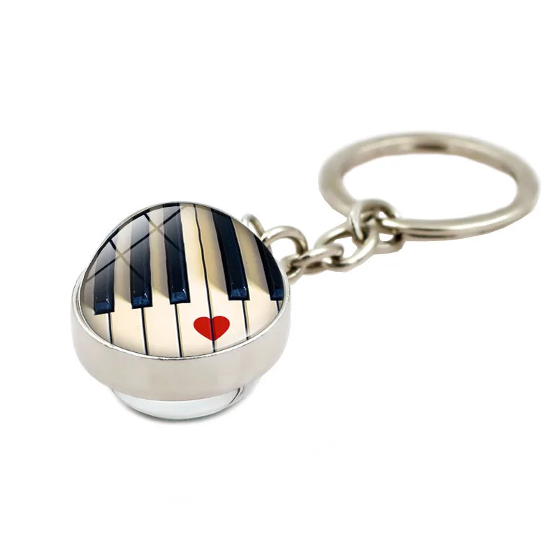 Neue Kristall Musik Symbol Schlüssel Ring Glas Ball Anhänger Kreative Klavier Kleine Geschenk Metall Schlüsselanhänger Party Geschenk Schmuck