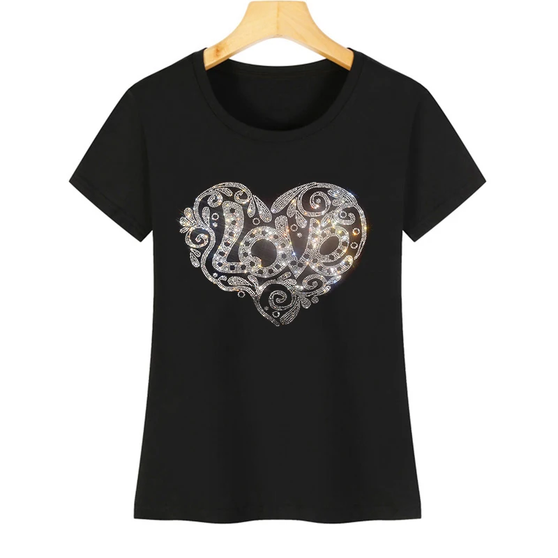 2025 New Korean-Style Rhinestone Short-Sleeve T-Shirt for Women S-4XL