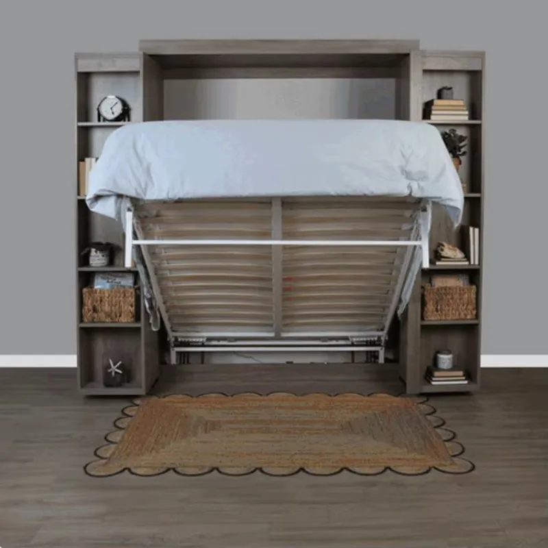 The Library Bed Double-folding Murphy Bed Bookcase Wall Bed Wood Modern Convertible Designed for the Study