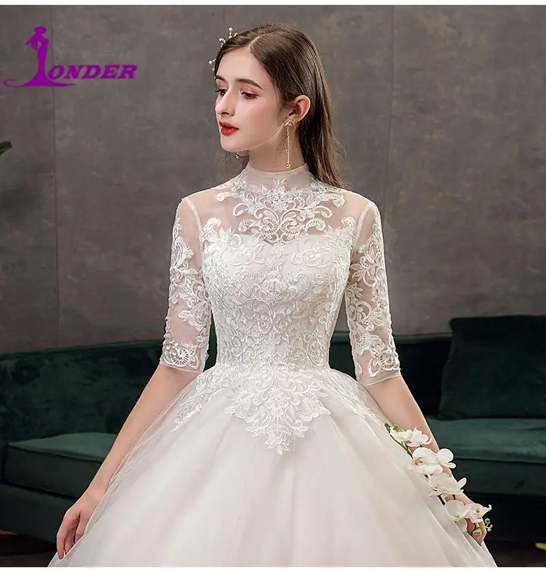 Wedding Dress 2022 Elegant High Neck Half Sleeve Vestido De Noiva Vintage Lace Embroidery Sweetheart Wedding Gown Bride Dress