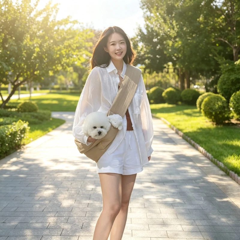 Quilted Pet Sling Carrier Bag Wide Padded Shoulder Strap Crossbody Chest Travel Tote for Small Dogs Cats Outdoor Use 반려동물 이동가방