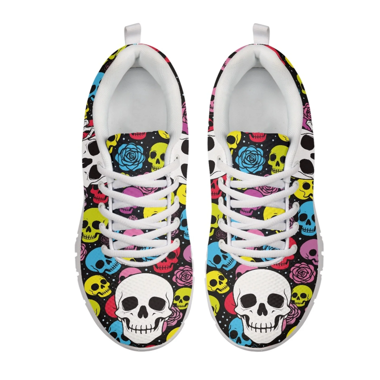 Coloranimal Casual Breathable Running Shoe for Women Women Running Shoes for Work Colorful Skull Rose