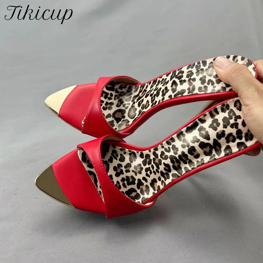 

Tikicup Design 12cm/10cm Summer Sexy Pointed Toes Leopard Insole Slip on Women Sandals Thin High Heels Woman Slippers Plus Size