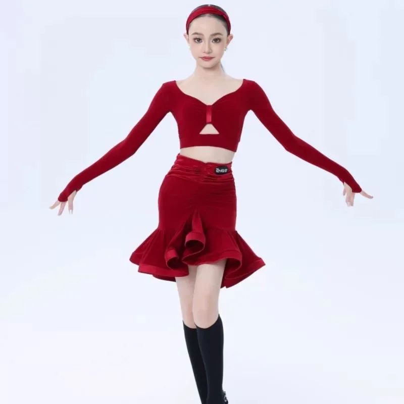 Ropa de baile de línea para mujer, Ropa de baile azul y negro, nuevo traje de baile latino, traje de escenario, vestido de baile, vestido de Flamenco, traje de escenario para niña