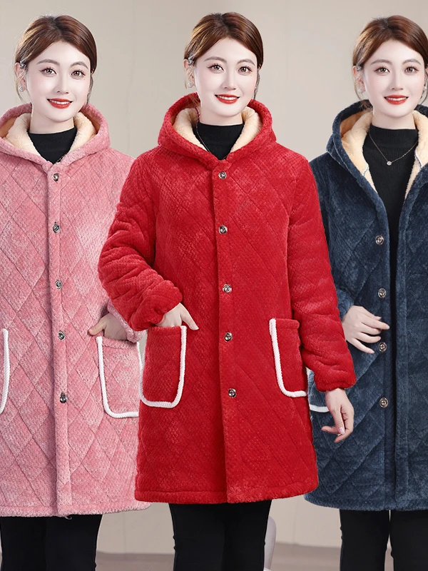 

Утепленное зимнее хлопковое пальто средней длины для женщин, рабочая одежда, защита от грязи, большие размеры, с капюшоном, однотонное