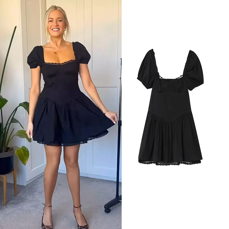 

Dresses Summer Women's 2025 New Chic Slim Elegant Lace Decoration Mini Holiday Dress Summer Street Fashion Youth Dress