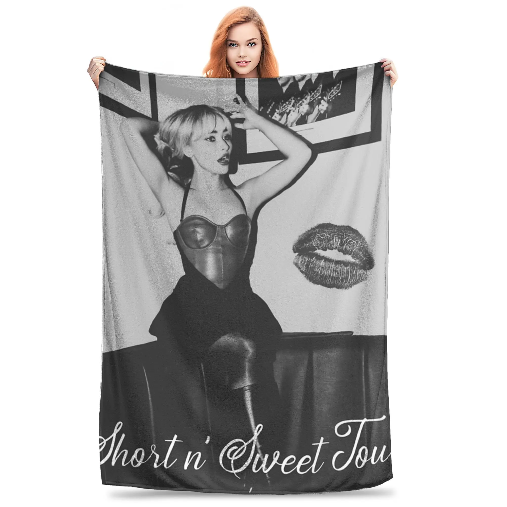 Sabrina Carpenter Short n Sweet Tour Kisses Blanket Fleece Summer  Portable Warm Throw Blankets for Bed Office Bedding Throws