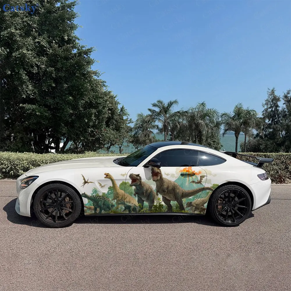 2pcs Volcano Dinosaur Realm, Durable, Fade-resistant, Enhance Vehicle Aesthetics With Bold Artistic Design Car Vinyl Wraps