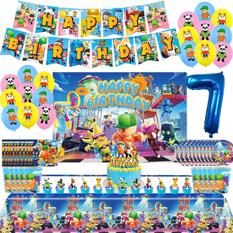 Stumble Guys Birthday Party Decoration Balloon Banner Stumble Guys Tableware Cake Topper Birthday Party Supplies Baby Shower