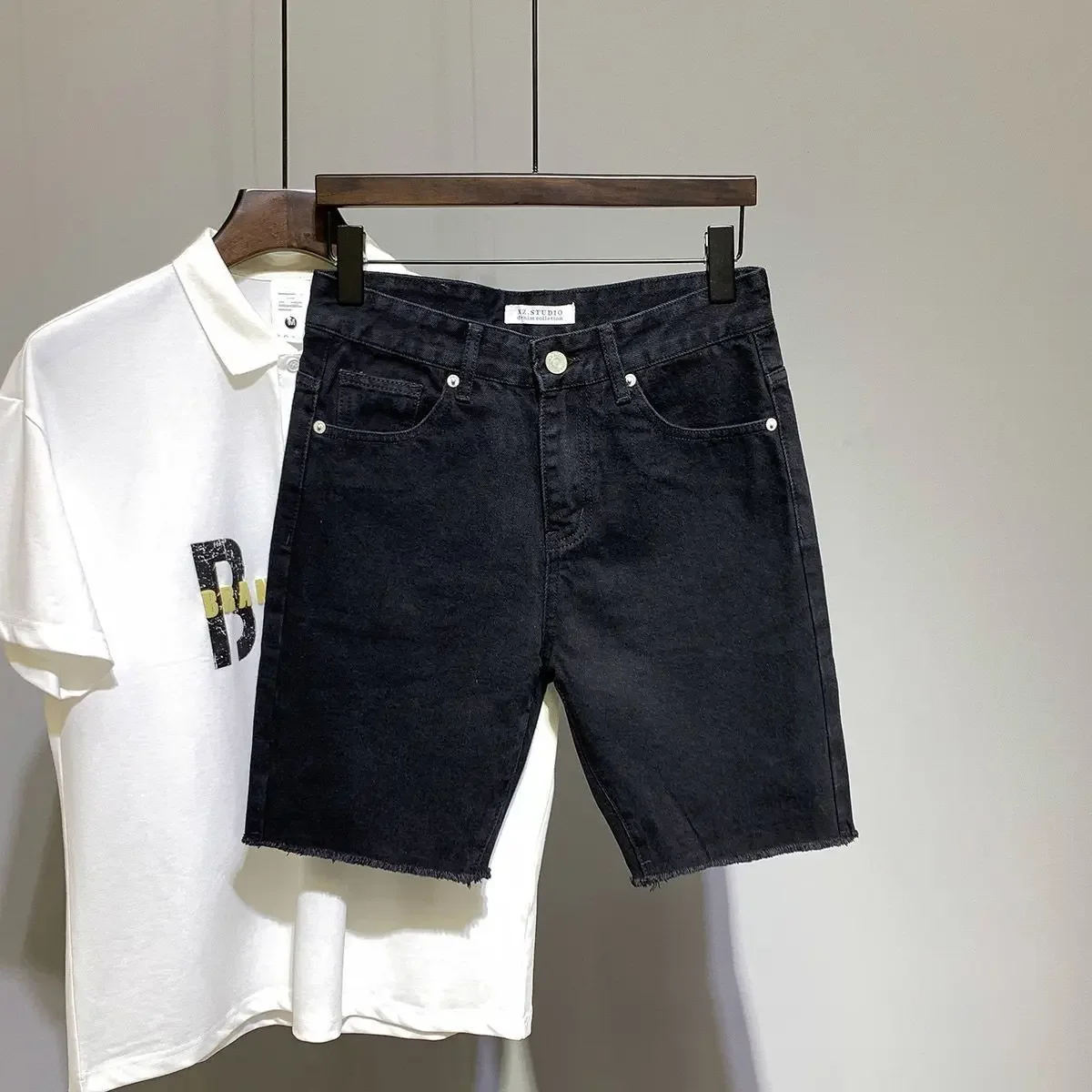 Skinny Black Man Denim Shorts Cargo Slim Short Jeans Pants For Men Harajuku Xl With Premium Summer Luxury Distressed Jorts