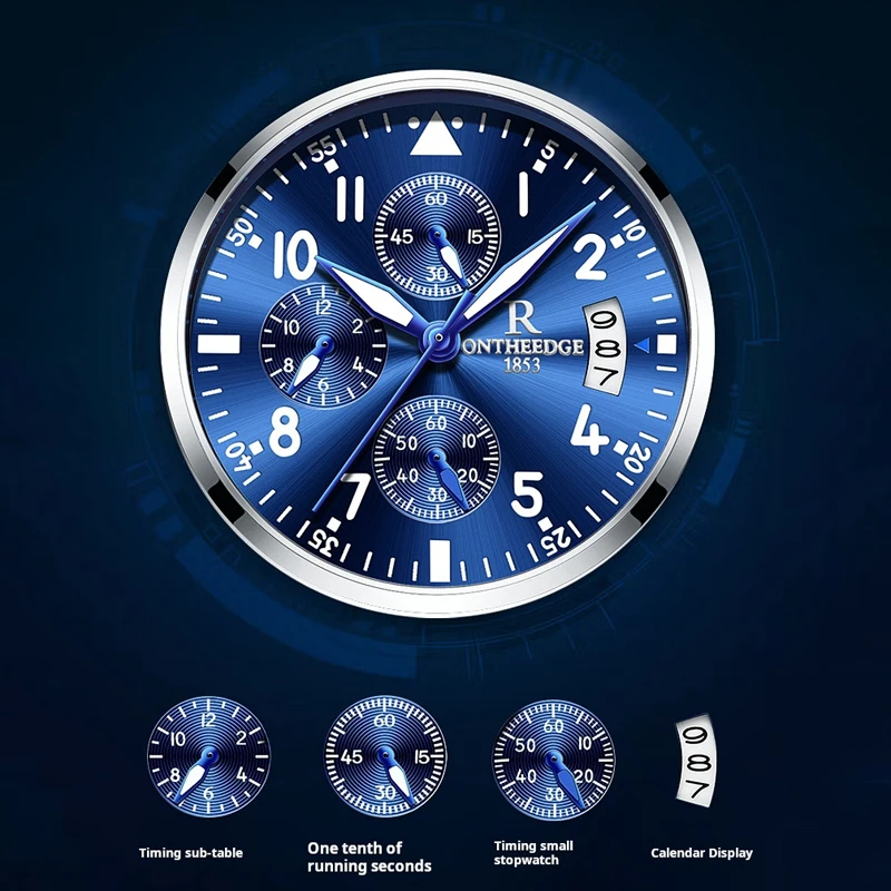ساعة كرونوغراف كوارتز رياضية فاخرة للرجال ، فولاذ مقاوم للصدأ ، مقاومة للماء ، ساعة ذكر ، علامة تجارية مشهورة ، ذكر
