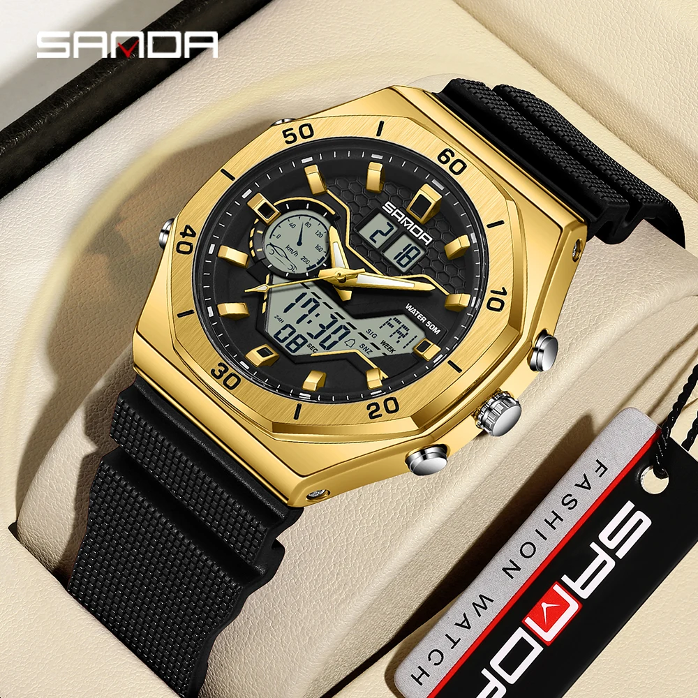 SANDA's Hot selling 6209 Popular Electronic Watch Sports Waterproof Multi functional Night Glow Fashion Men's Electronic Watch