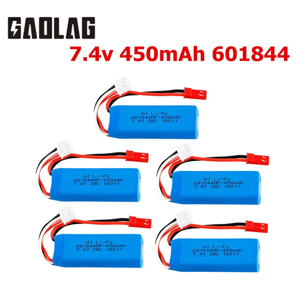 Batteria Lipo 7.4V 450mAh 20C per WLtoys K969 K979 K989 K999 P929 P939 RC auto 2s 7.4v giocattoli batteria JST Plug 601844HP