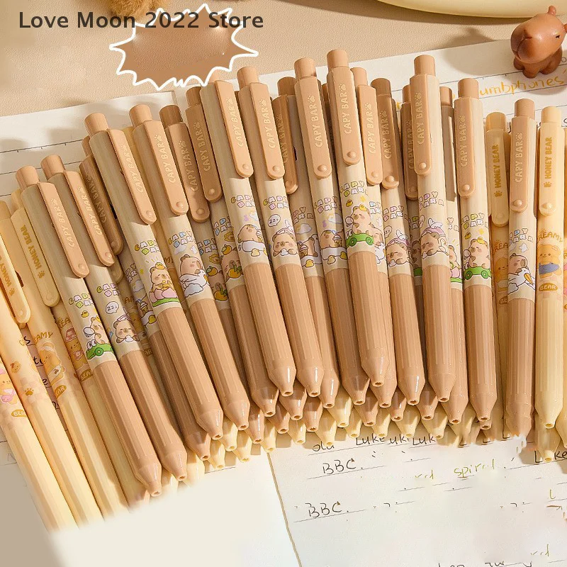 

12 шт., милые гелевые ручки с капибарой, кавайные быстросохнущие черные ручки большой емкости, ручка для подписи, офисные школьные принадлежности