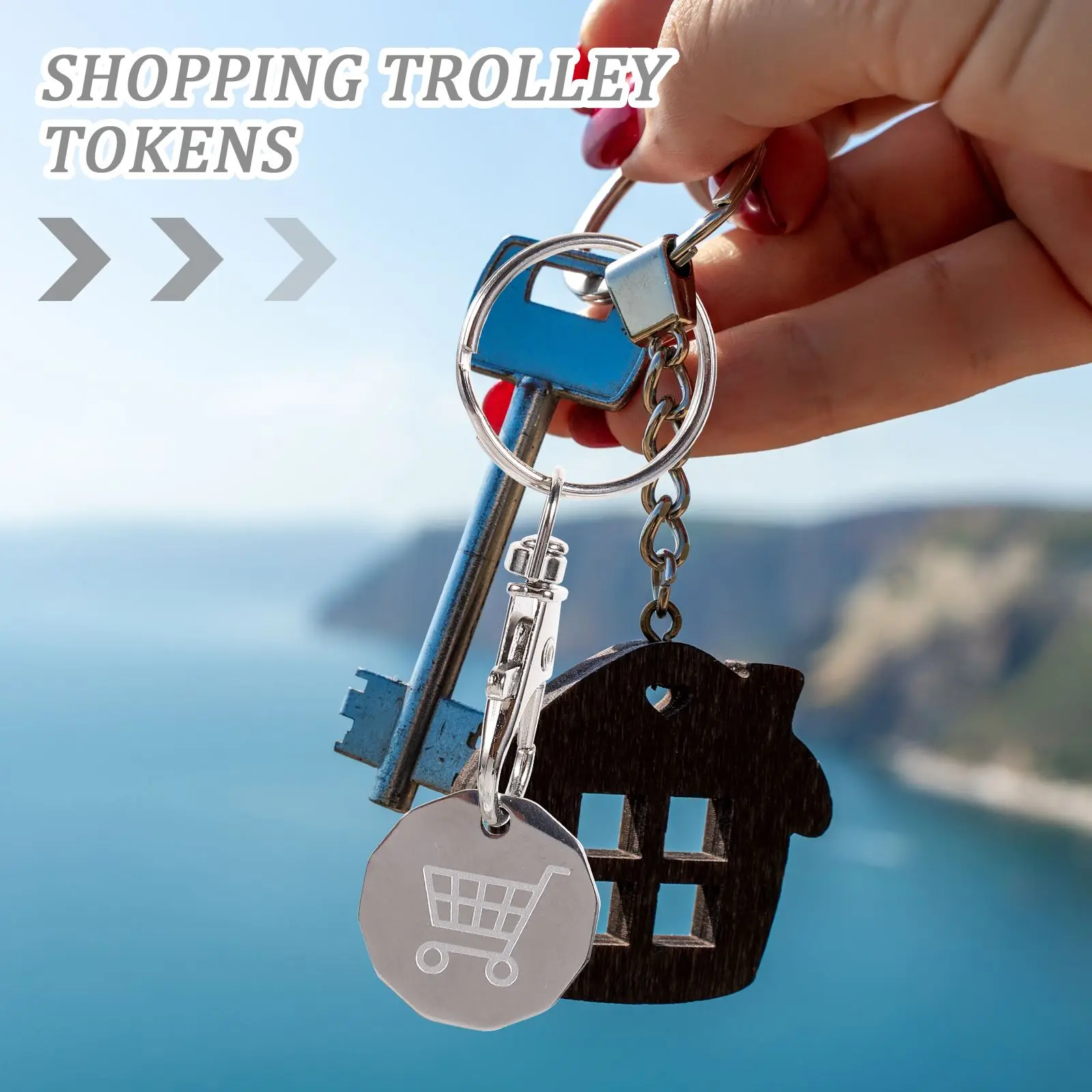 4pcs  Shopping Trolley Tokens Keychain Pendants Trolley Cart Token Metal Keyring Ornaments